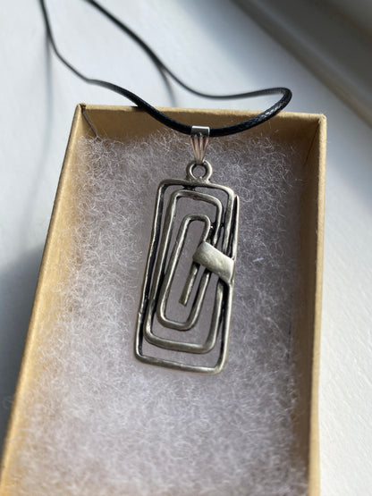 Antique Silver Rectangular Charm Pendant Necklace