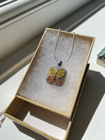 Yellow & Orange Silver 'Butterfly' Pendant