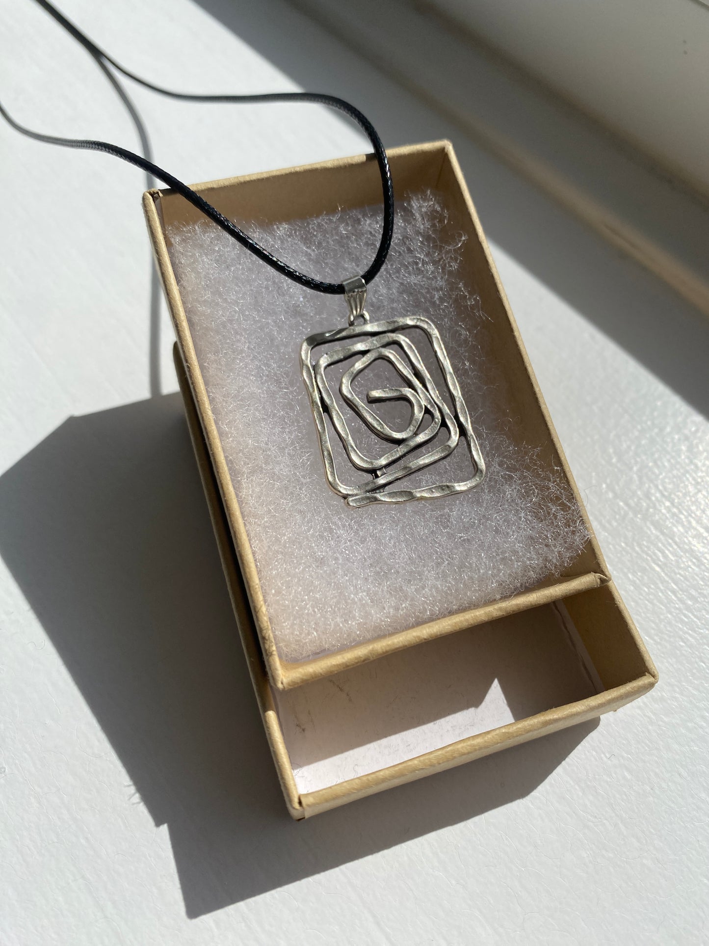 Spiral Swirl Square Hammered Antique Silver Pendant Necklace