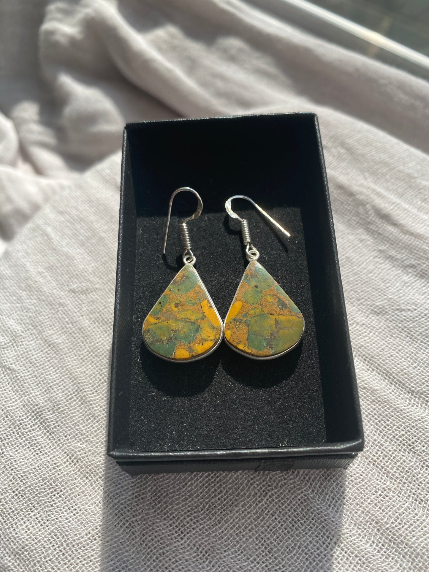 Rainforest Jasper Triangle Teardrop Earrings