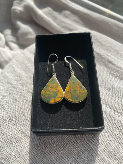 Rainforest Jasper Triangle Teardrop Earrings