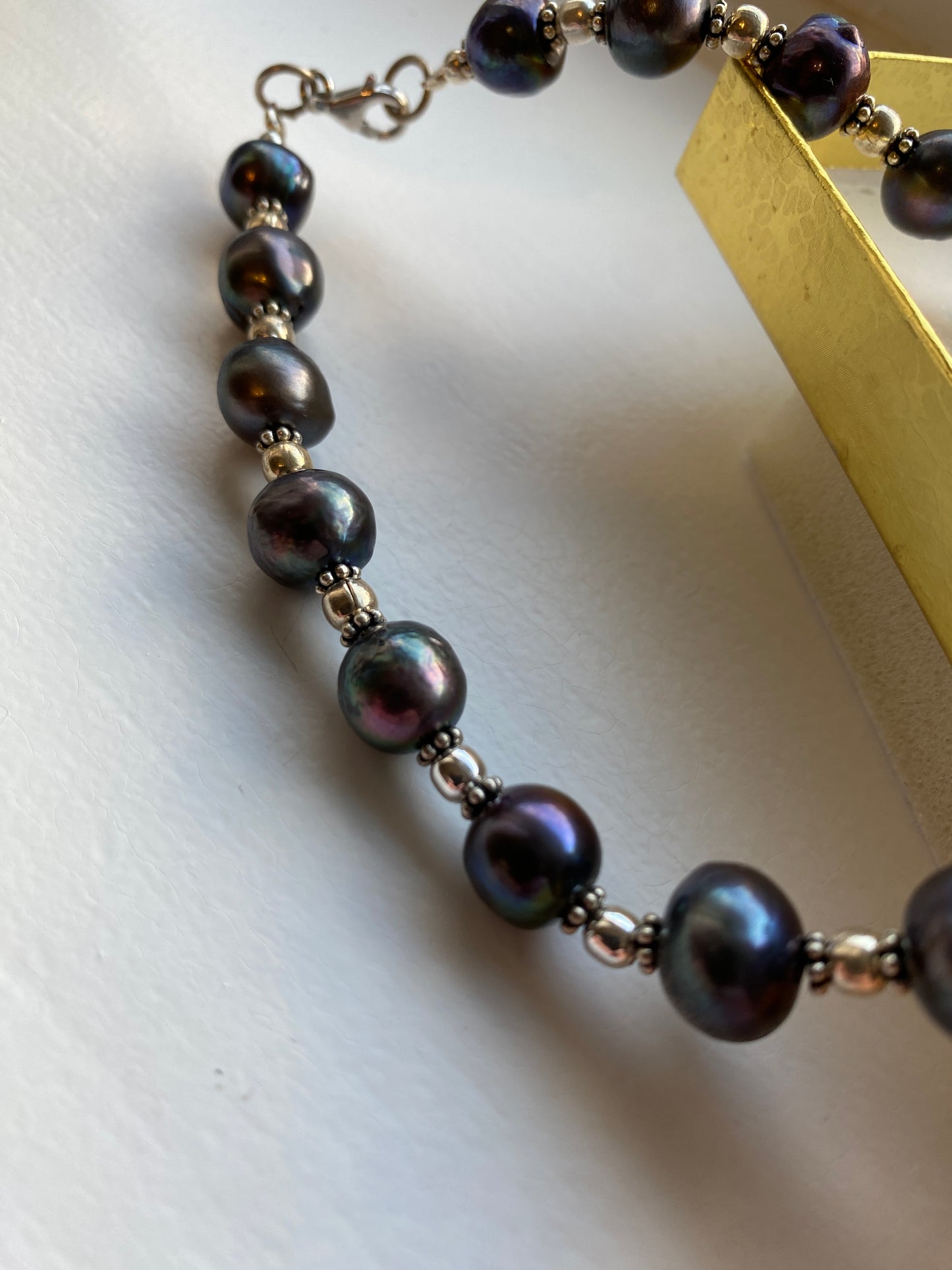Stone Studded Silver Pendant on Tahitian Black Pearl