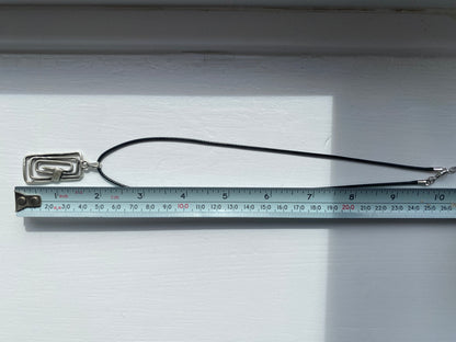Antique Silver Rectangular Charm Pendant Necklace