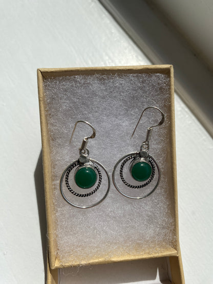 Deep Green Aventurine Double Circle Earrings