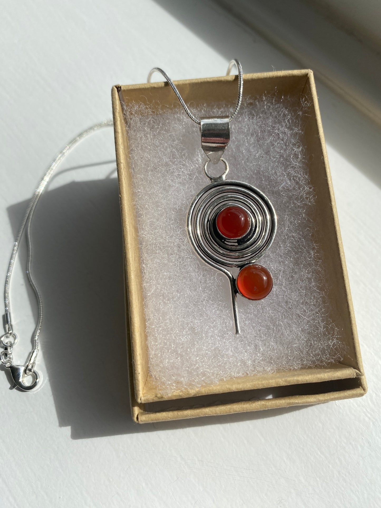 Carnelian Silver Spiral Pendant Necklace