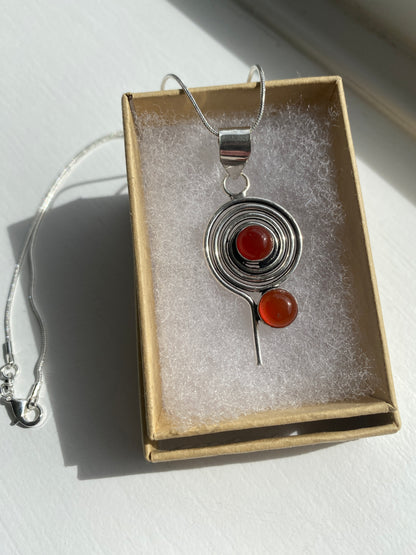Carnelian Silver Spiral Pendant Necklace