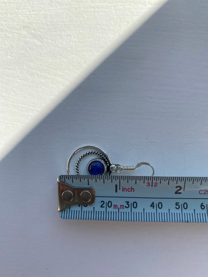 Blue Lapis Silver Circle Earrings