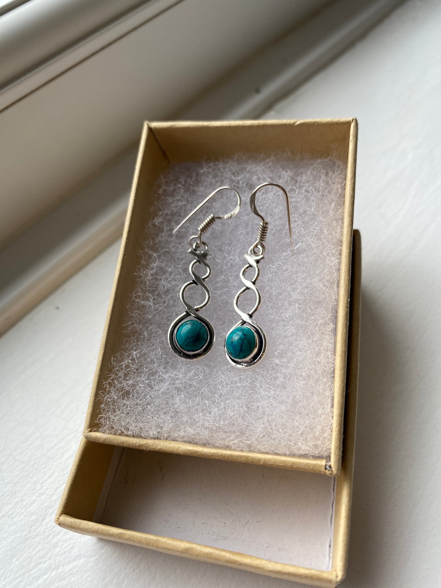 Turquoise and Twisted Silver Contemporary Earrings