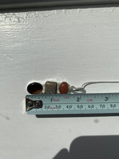 Goldstone, Picture Jasper & Obsidian Pendant Necklace