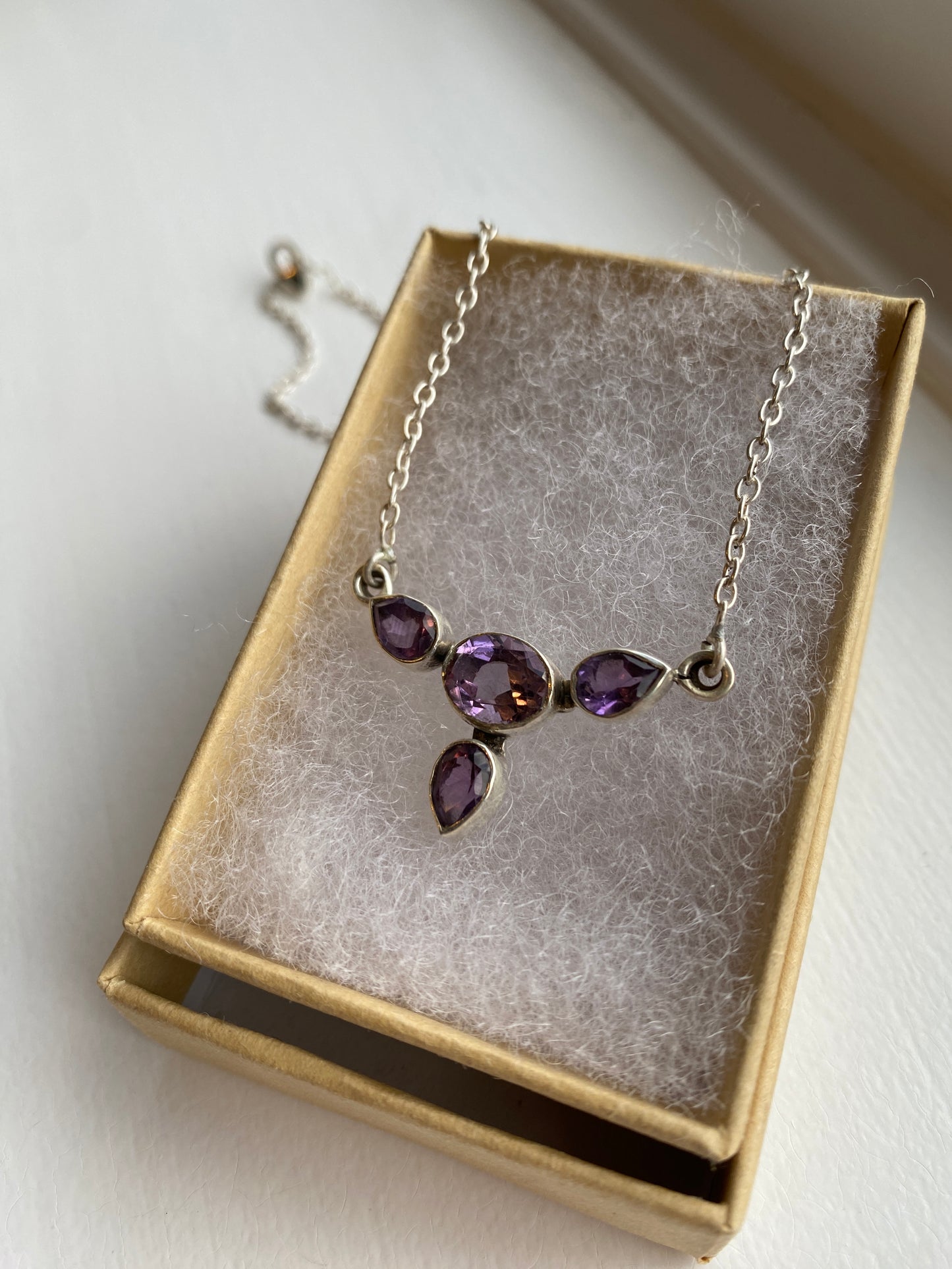 Amethyst Studded Silver Necklace