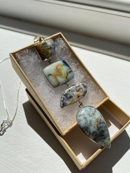 White, Cream & Grey Dendritic Agate Pendant Necklace