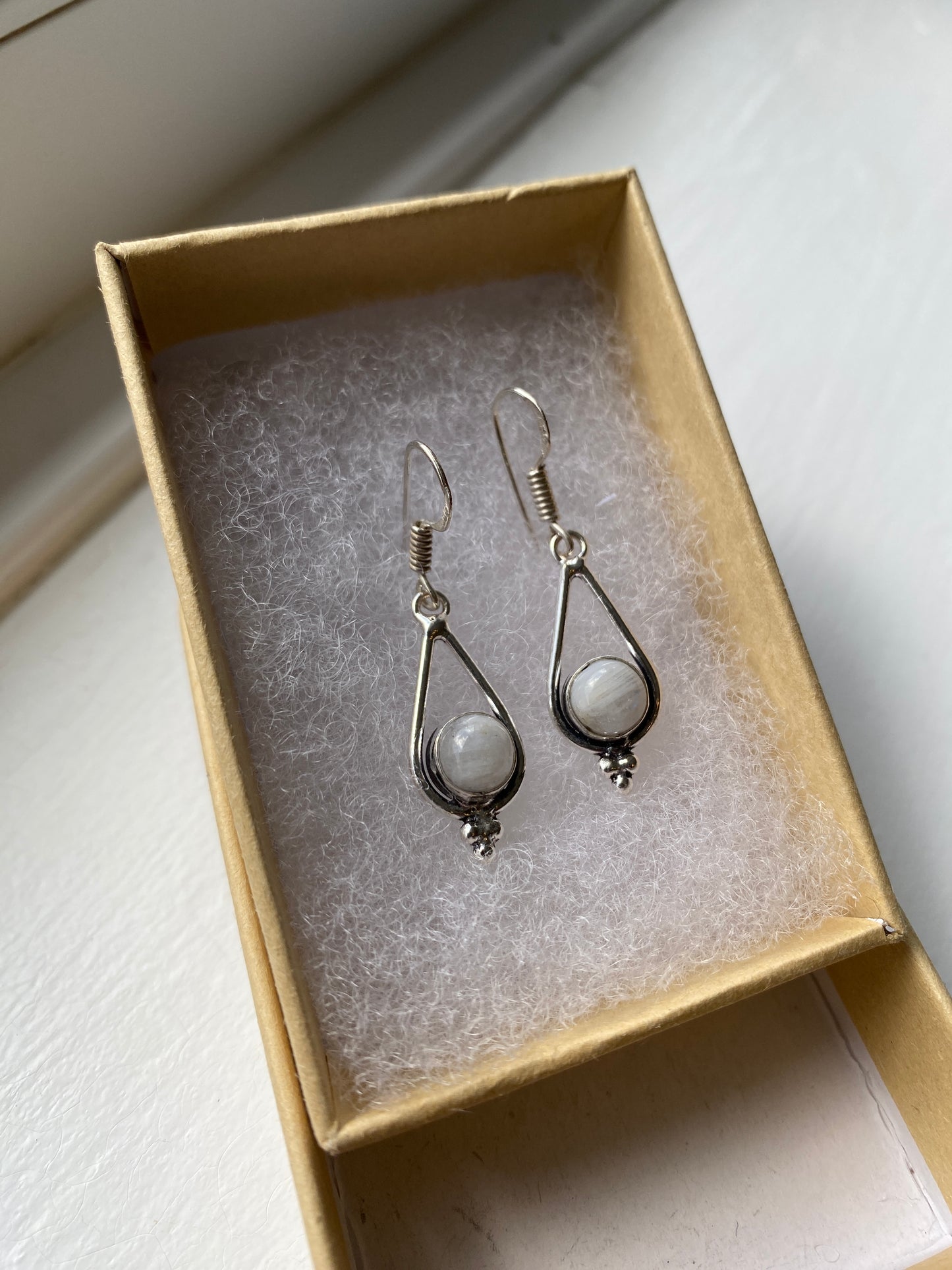 Silver and White Moonstone Earrings