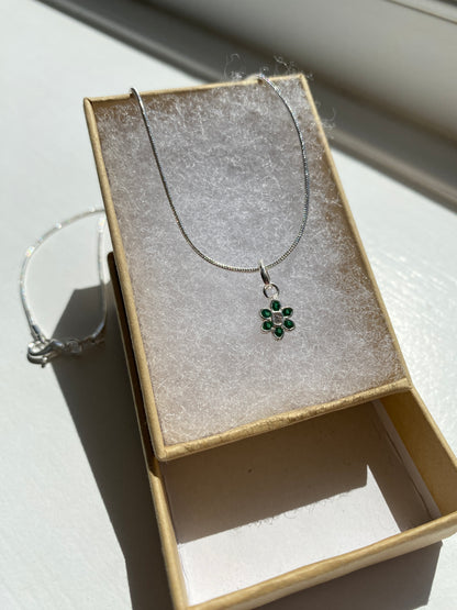 Silver Jade Flower Pendant Necklace