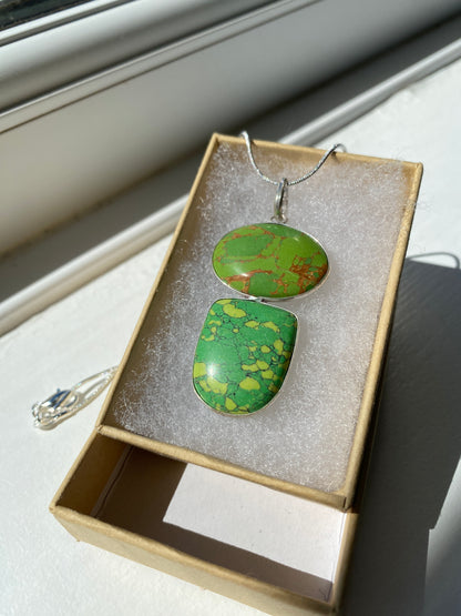 Green Jasper & Variscite Stone Pendant Necklace