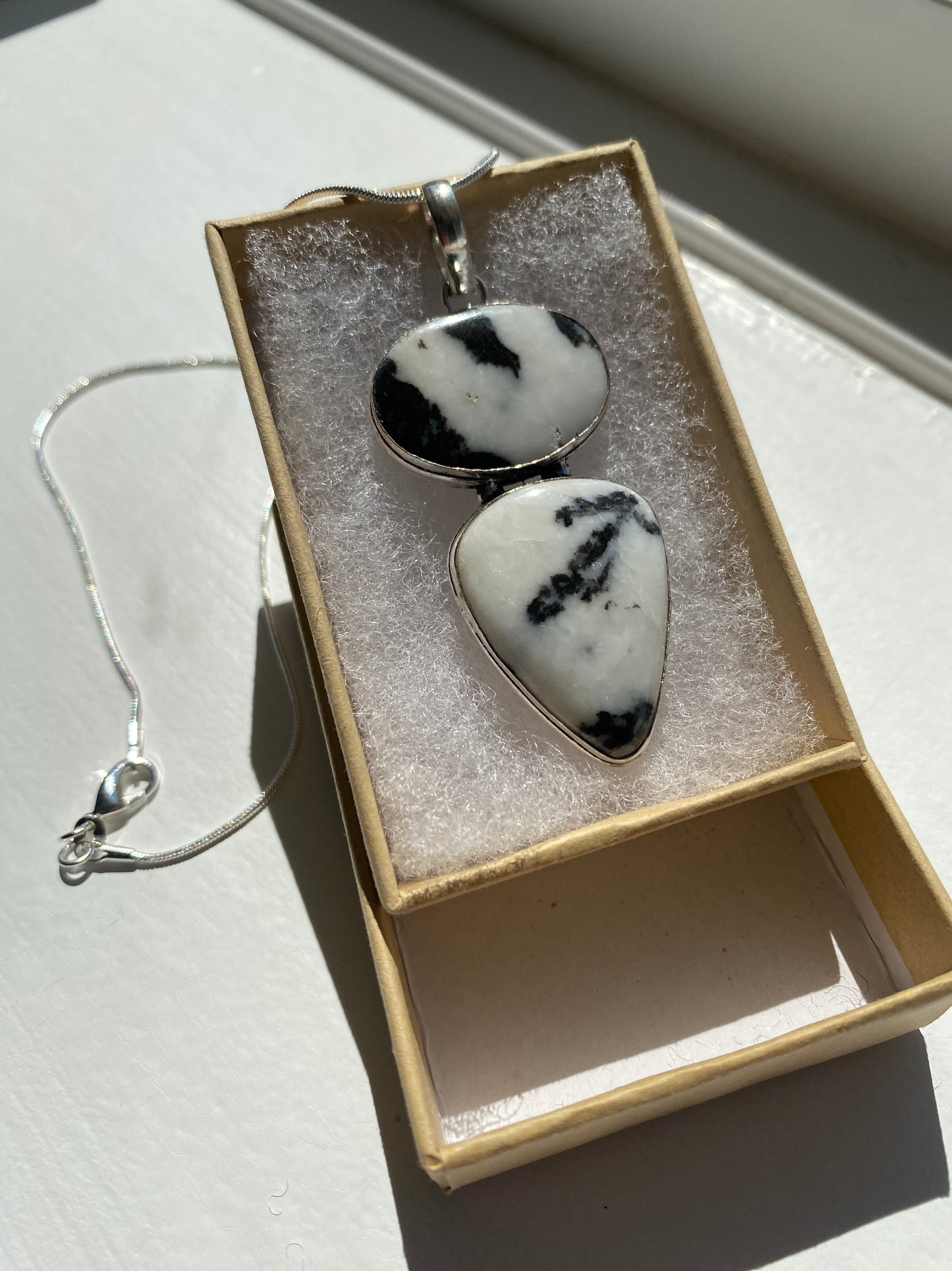 Black & White Dendritic Opal Pendant Necklace