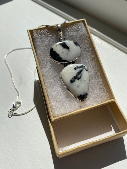 Black & White Dendritic Opal Pendant Necklace