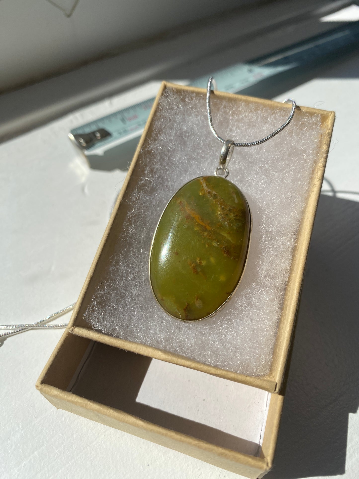 Long Oval Green Jasper Pendant