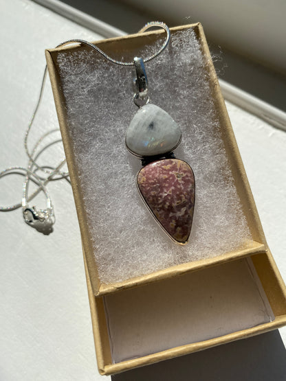 Moonstone & Pink Jasper Pendant Necklace