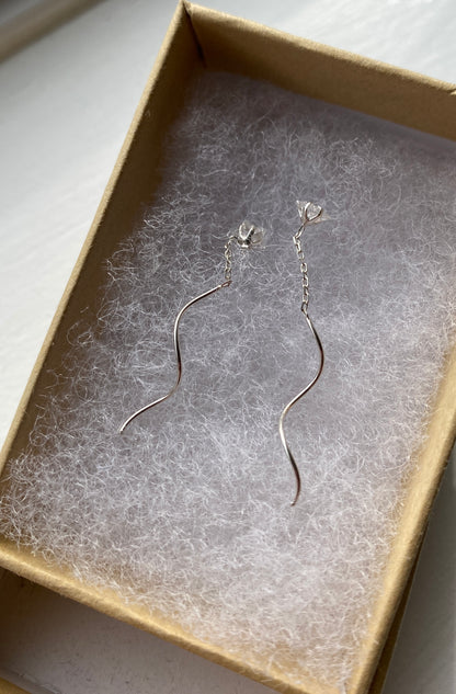 Silver Star Wave Tassel Thread Earrings