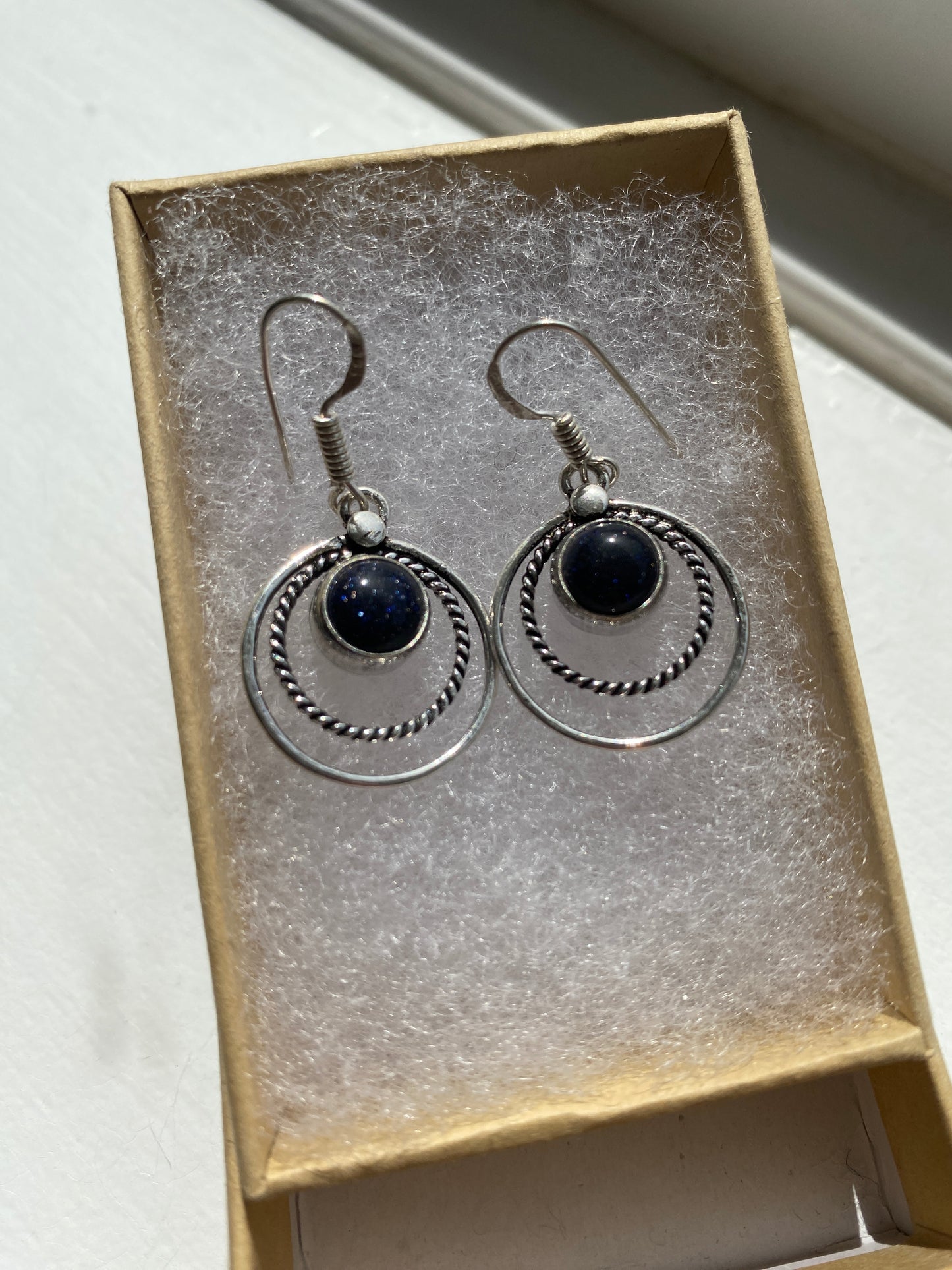 Deep Blue Goldstone Silver Earrings
