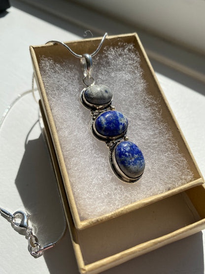 Streaked Lapis & Sodalite Pendant Necklace