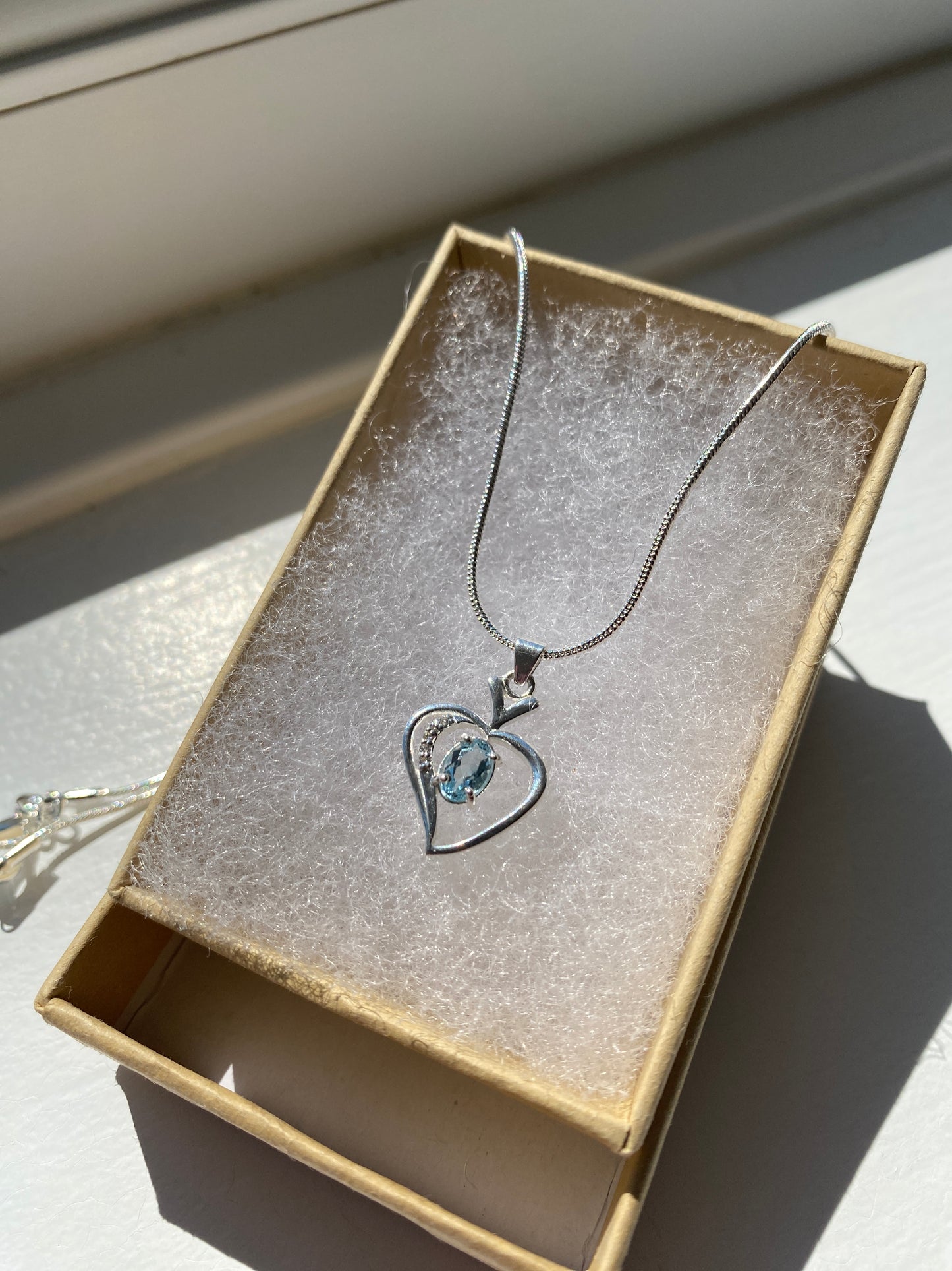Moissanite Diamond & Blue Topaz Silver Heart Pendant Necklace