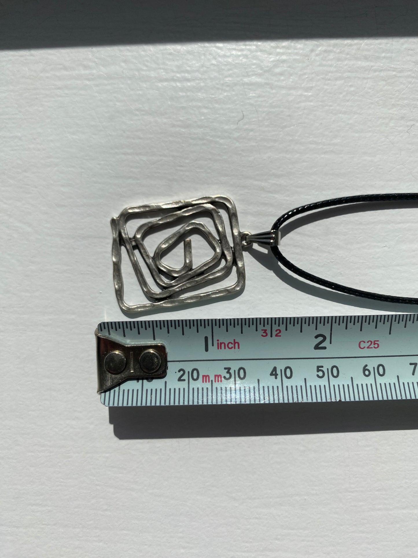 Spiral Swirl Square Hammered Antique Silver Pendant Necklace