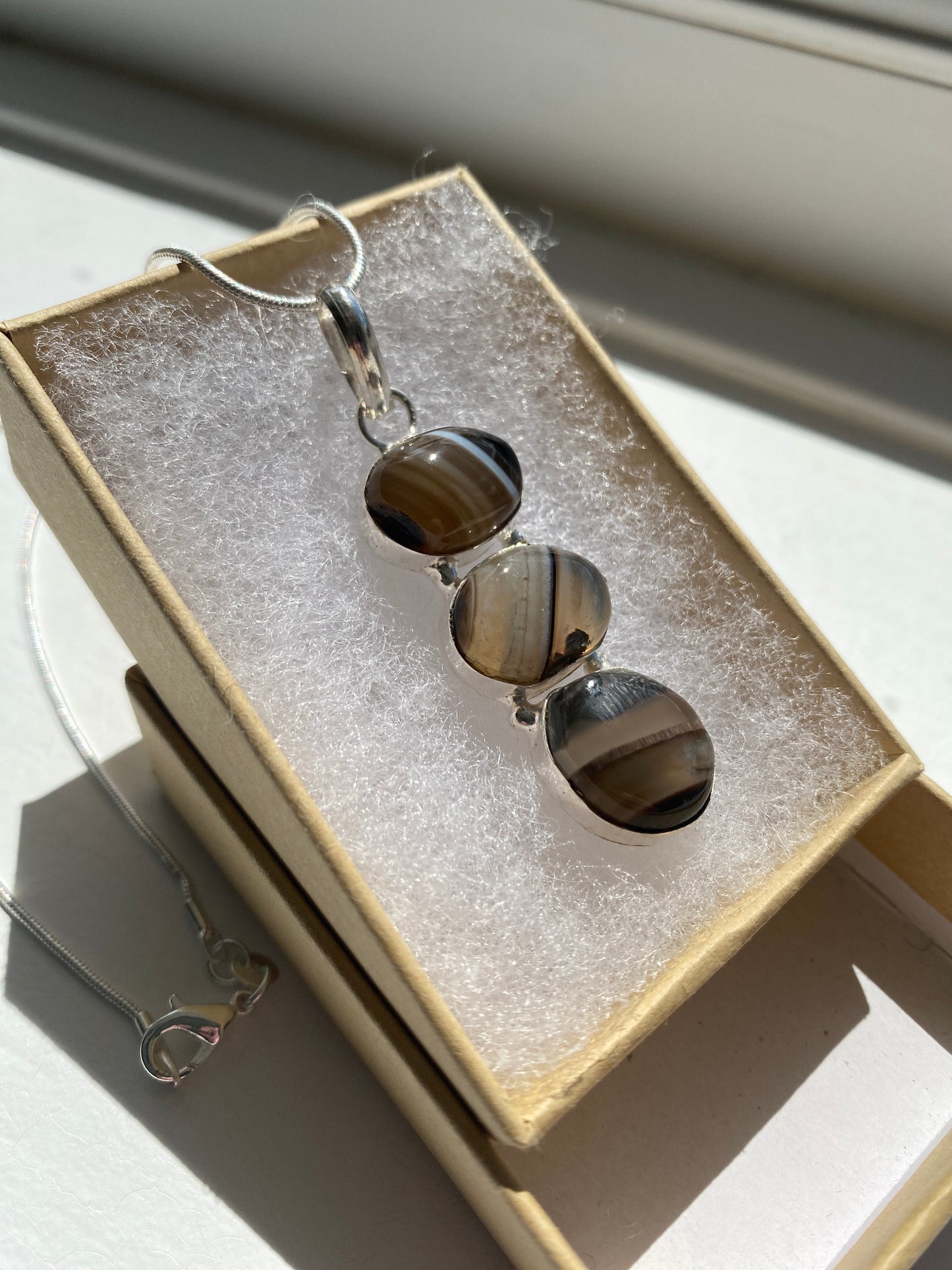 Brown Banded Agate Pendant Necklace