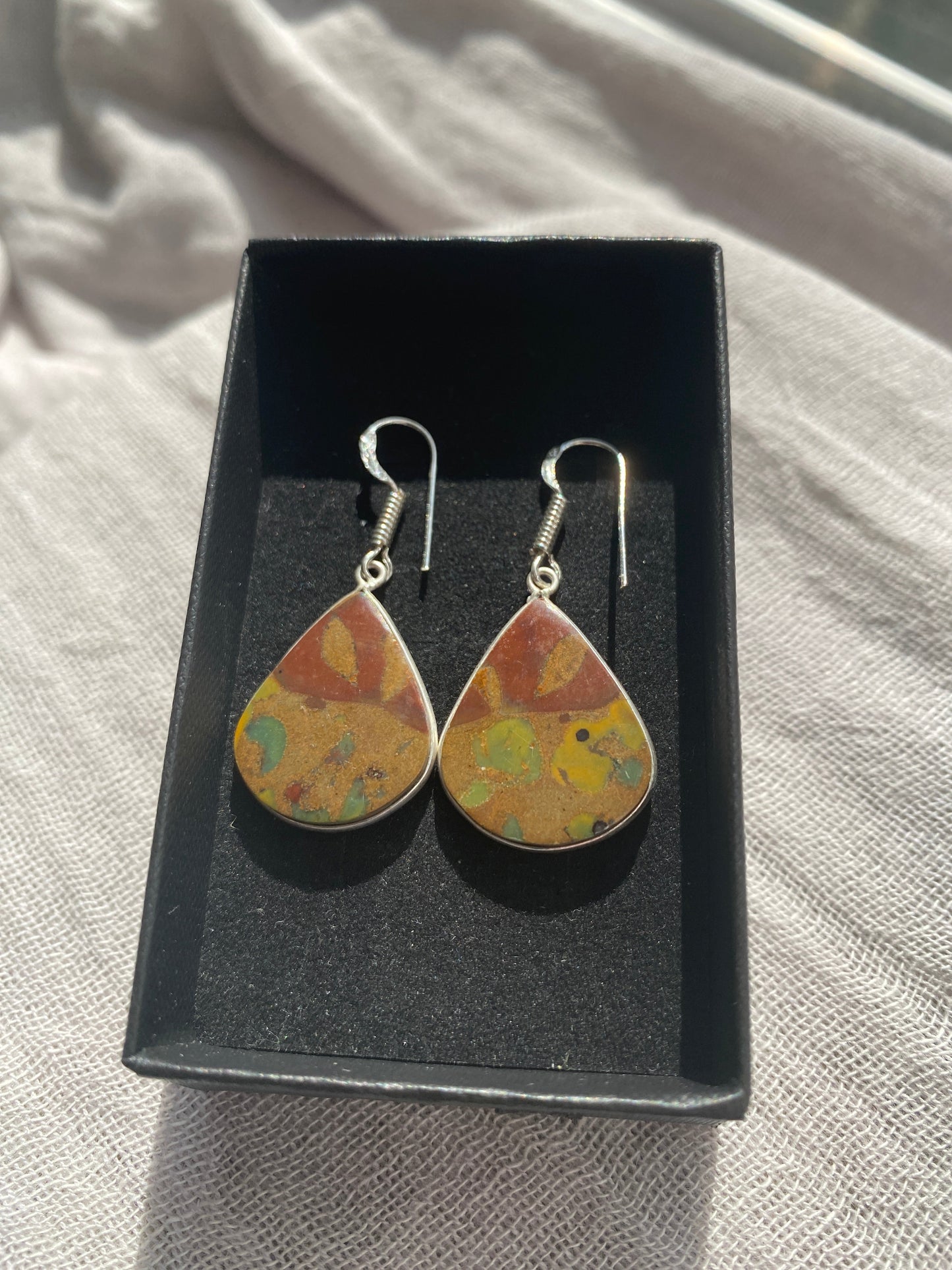 Rainforest Jasper Rounded Teardrop Earrings