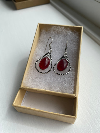 Red Oval Cabochon Earrings