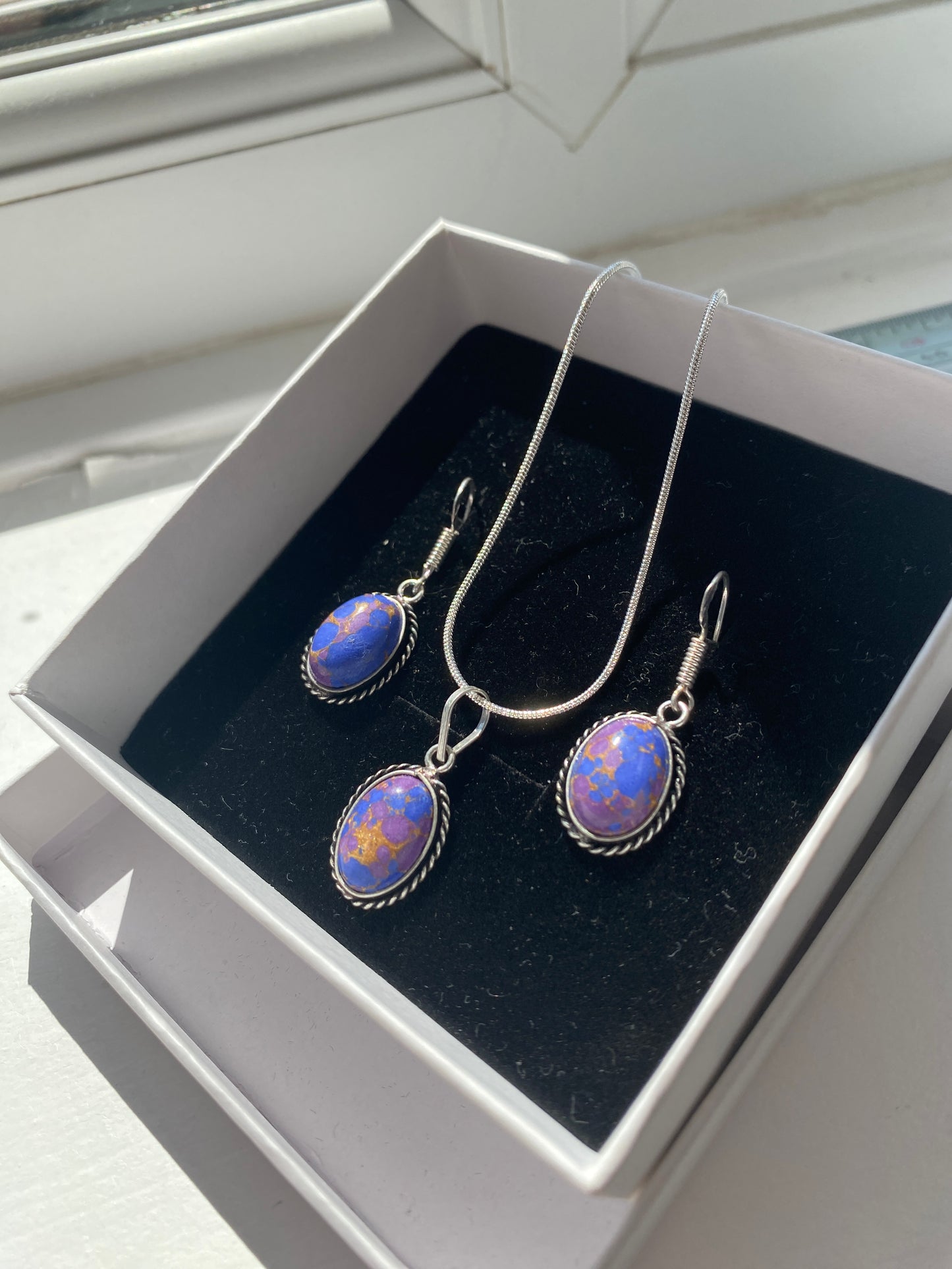 Blue-Purple Opal Effect Necklace & Earring Set