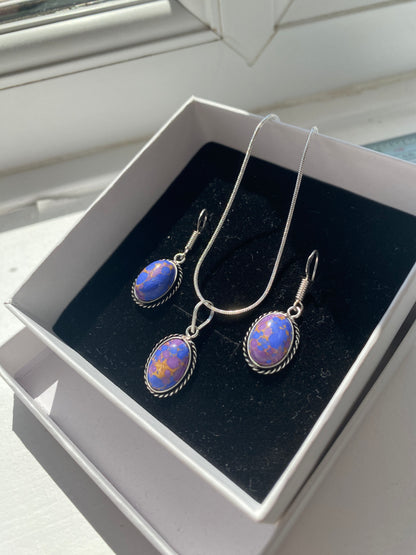 Blue-Purple Opal Effect Necklace & Earring Set