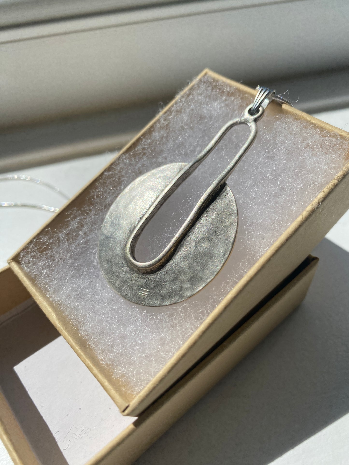Uniquely Shaped Silver Tone Pendant Necklace