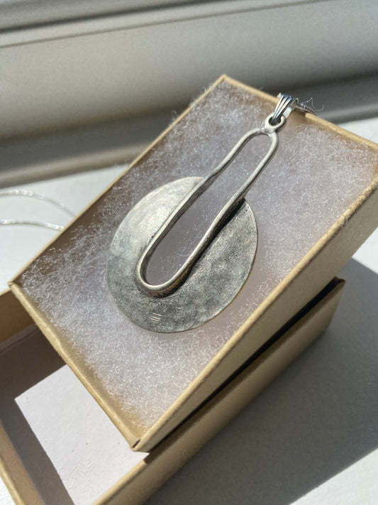 Uniquely Shaped Silver Tone Pendant Necklace