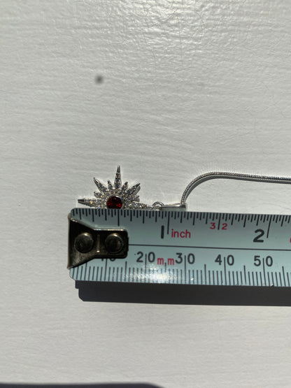 Garnet & White Topaz Starburst Silver Pendant Necklace