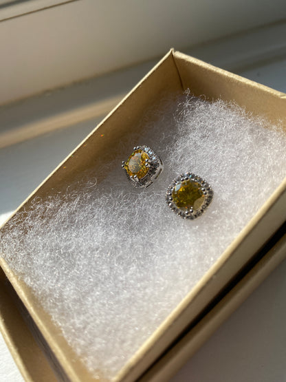 Square Copper Zircon Citrine Ear Studs