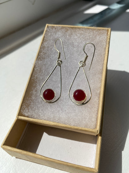 Red Jasper Silver Drop Earrings