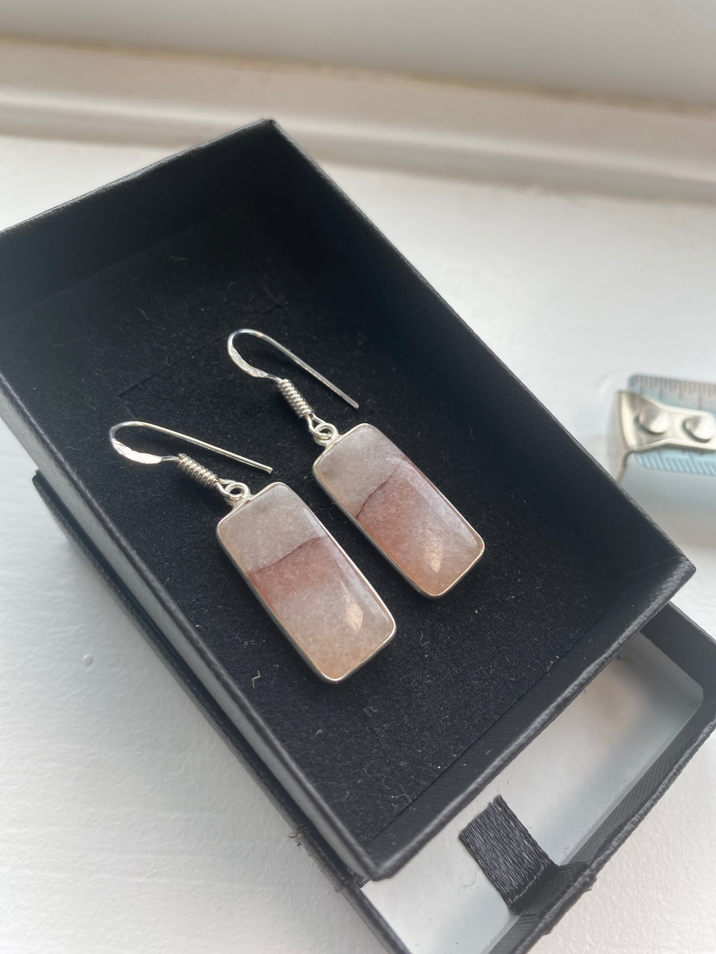 Beige & Pink Banded Agate Drop Earrings