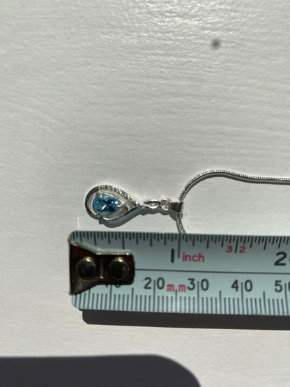 Moissanite Diamond & Blue Topaz Silver Pendant Necklace