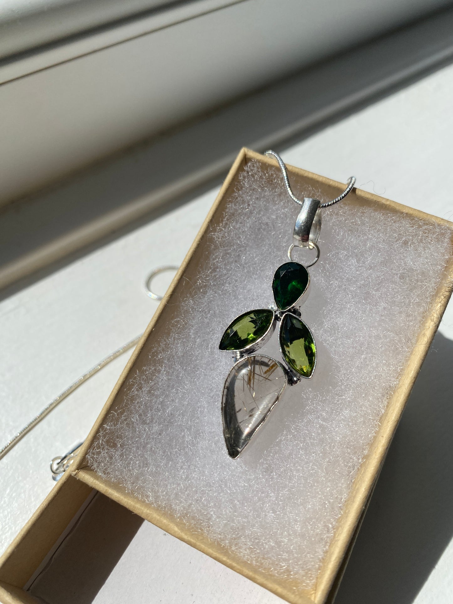 Green Tourmaline & Quartz Pendant Necklace