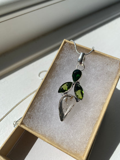 Green Tourmaline & Quartz Pendant Necklace
