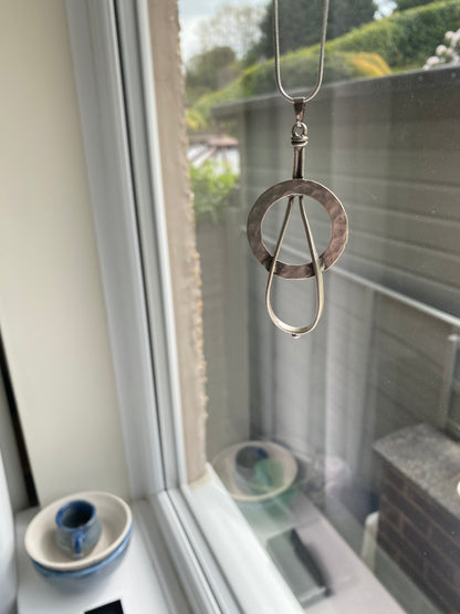 Abstract Hammered Circle Pendant Necklace