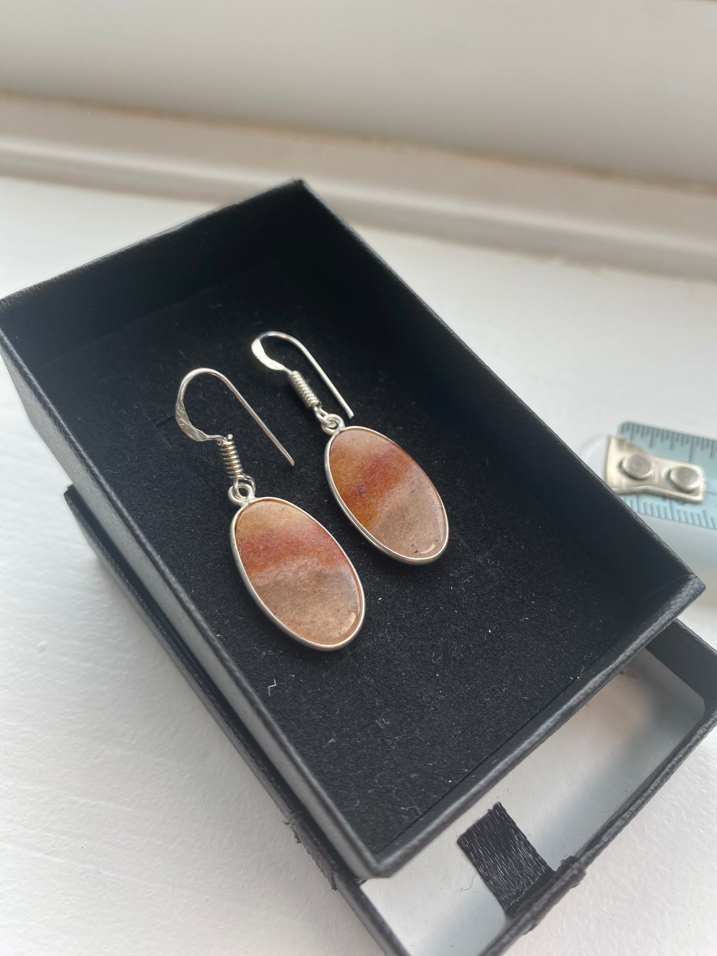 Banded Brown & Red Agate Drop Earrings