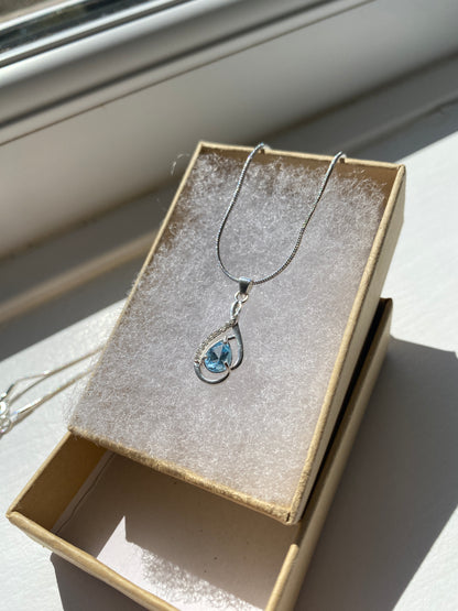 Moissanite Diamond & Blue Topaz Silver Pendant Necklace