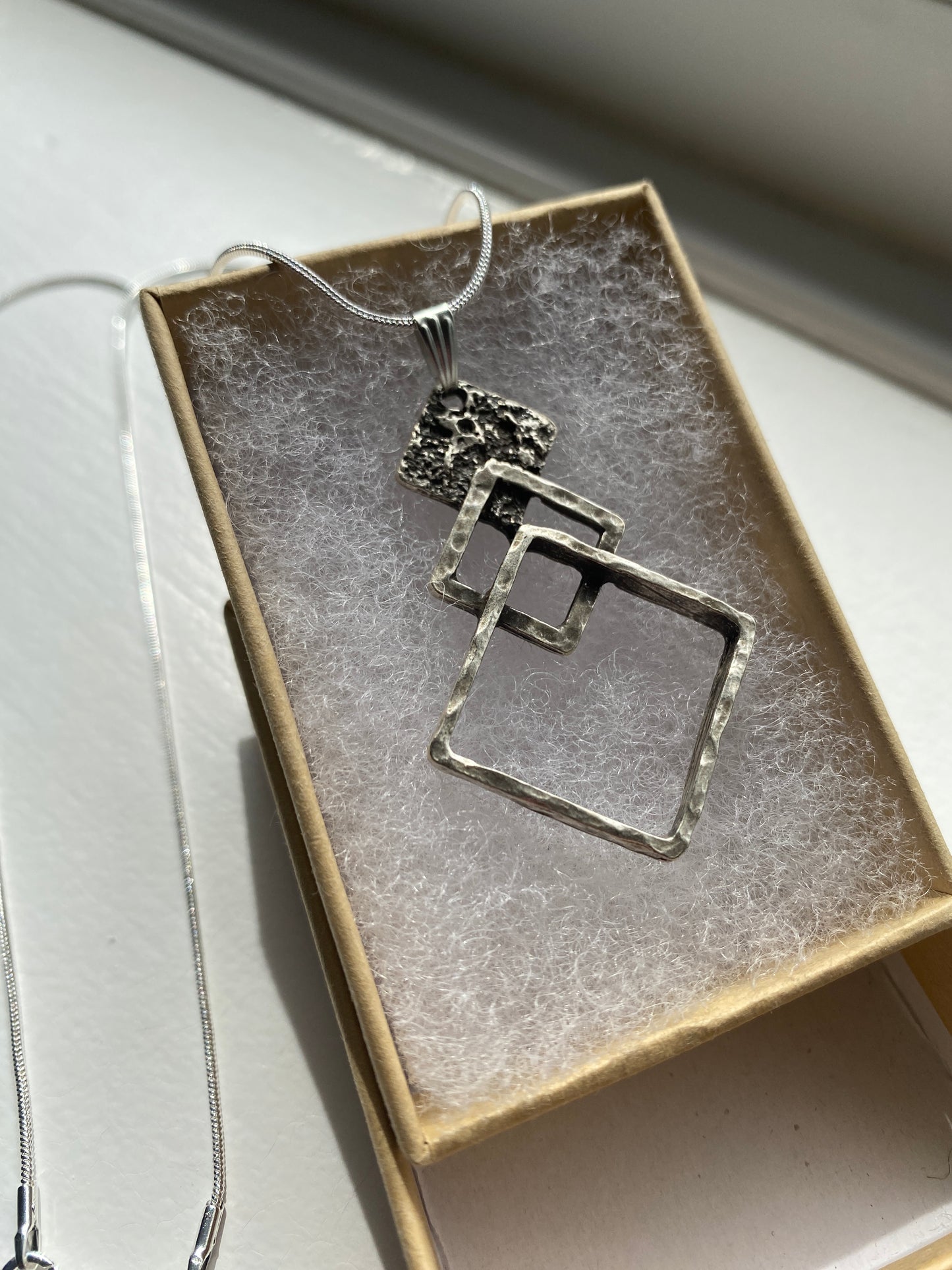 Triple Square Silver Pendant Necklace