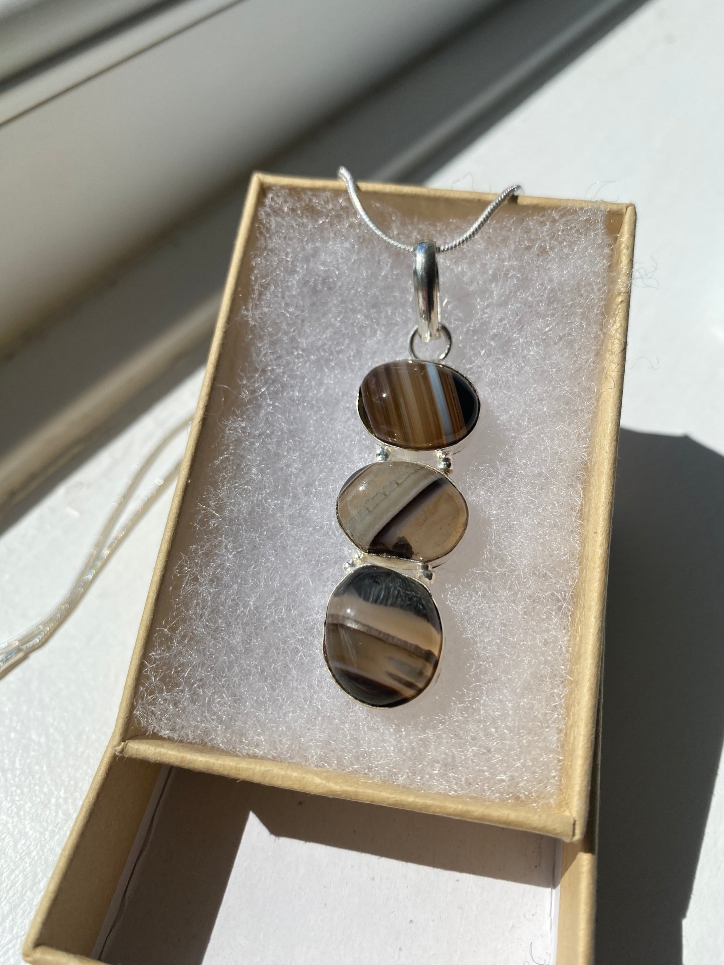 Brown Banded Agate Pendant Necklace