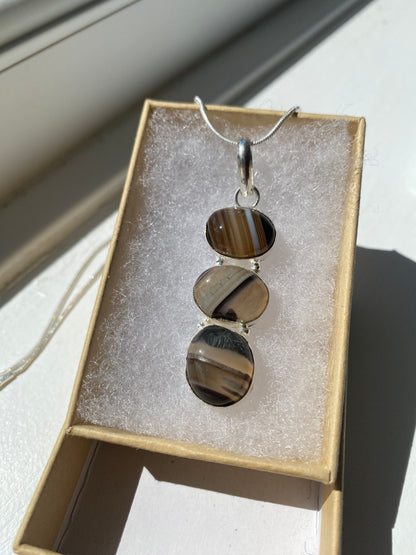 Brown Banded Agate Pendant Necklace
