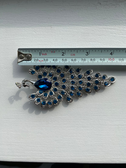 Blue Rhinestone Crystal Peacock Brooch