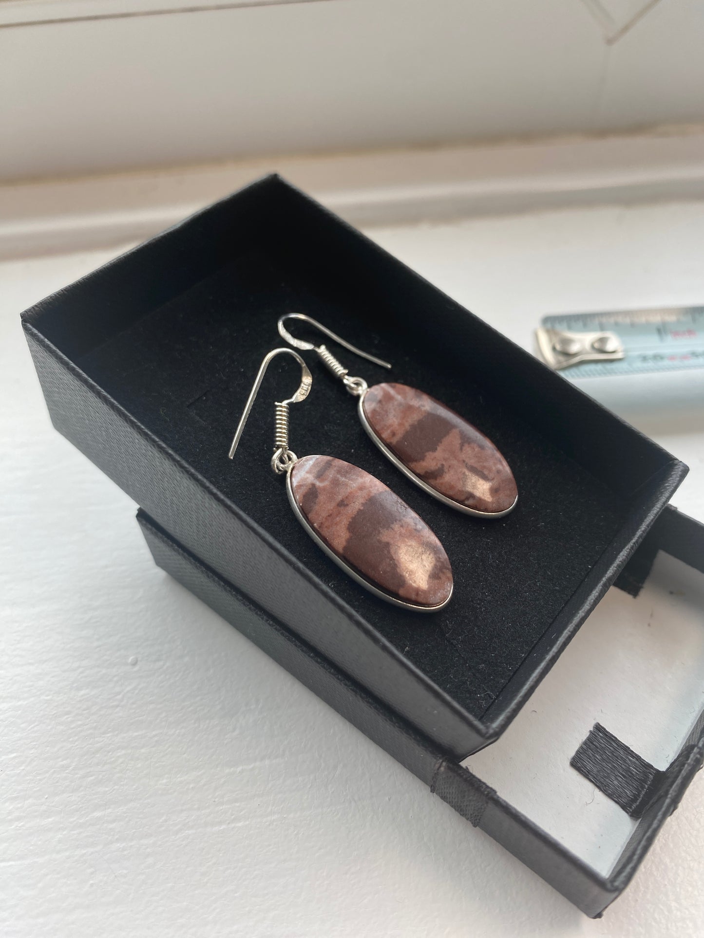 Brown Banded 925 Silver Hook Earrings