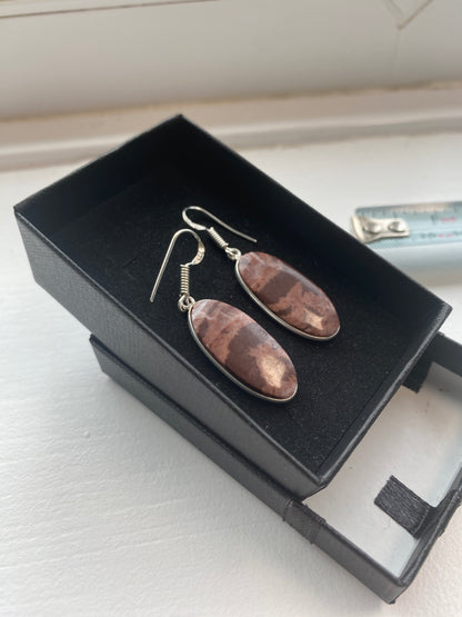 Brown Banded 925 Silver Hook Earrings